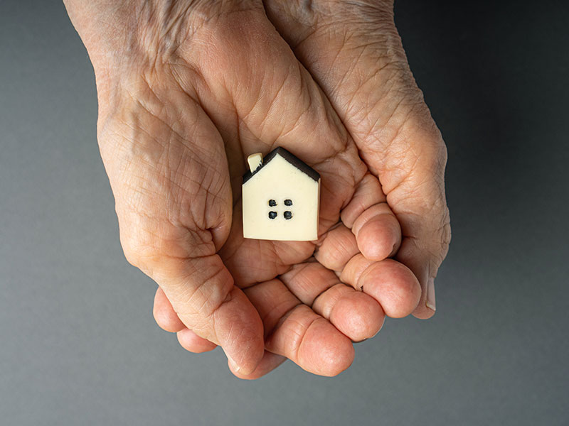 Hand holding small house