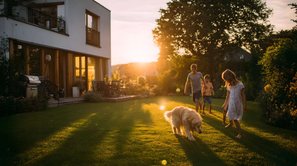Family playing in the garden