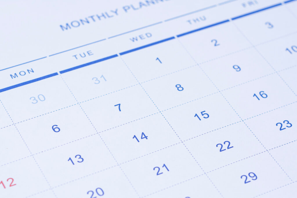 Image of a desk calendar showing days